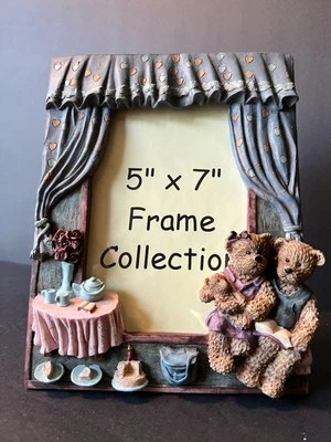 Vintage Teddy Bear Tea Party & Story Book Theme Picture Frame Holds 5x7 Photo - Image 1 of 4