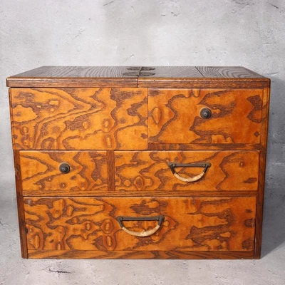 Caja de costura de madera japonesa vintage Haribako Tansu cajonera almacenamiento artesanal Foto 1 de 4