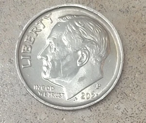 2021 Roosevelt Dime Philadelphia Mint. Two-Tone Double/Smooth Edge No Reeds. - Picture 1 of 8