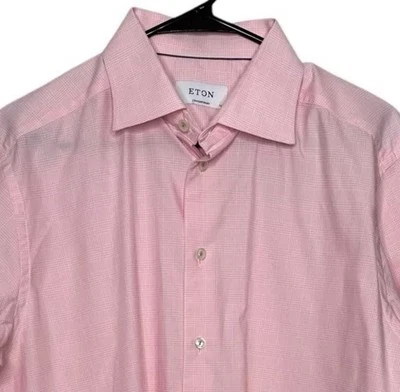Camisa de vestir Eton contemporánea manga larga abotonada rosa a cuadros talla 41-16 Foto 1 de 4