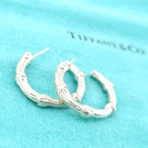 1996 Tiffany & Co. Sterling Silver Bamboo Hoop Cable 1" Inch Earrings - Picture 1 of 7