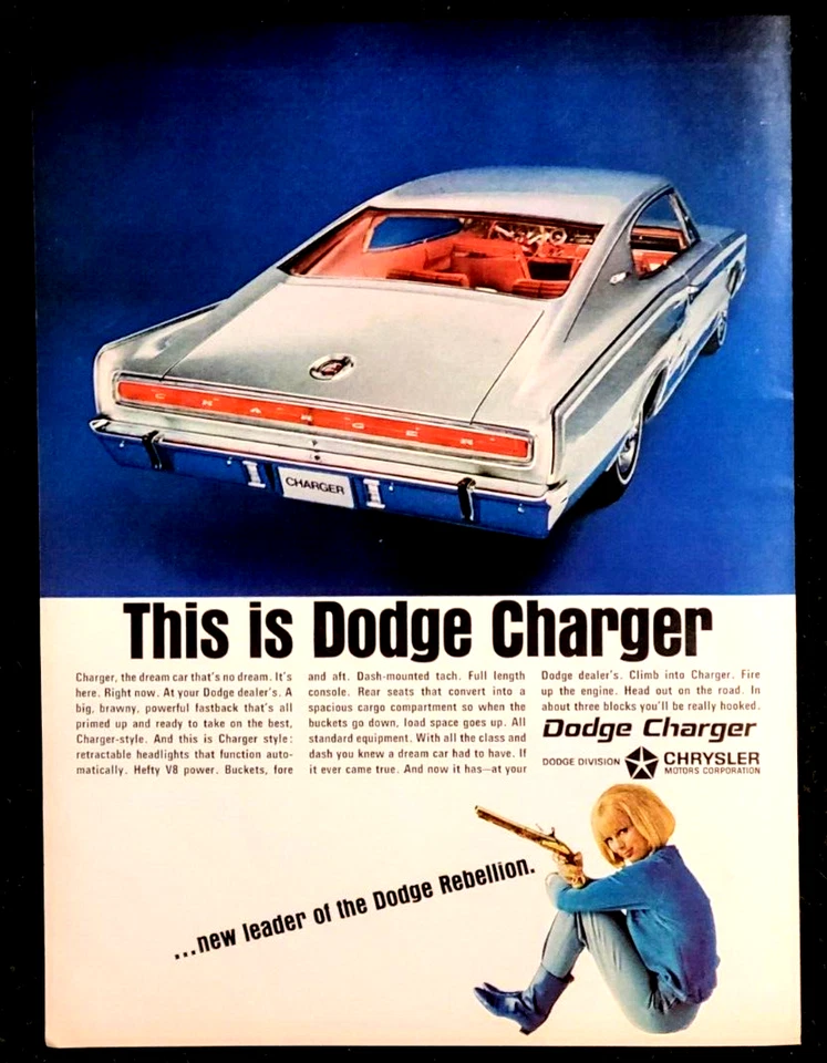 Dodge Charger Original 1966 Vintage Print Ad - Image 1 of 1