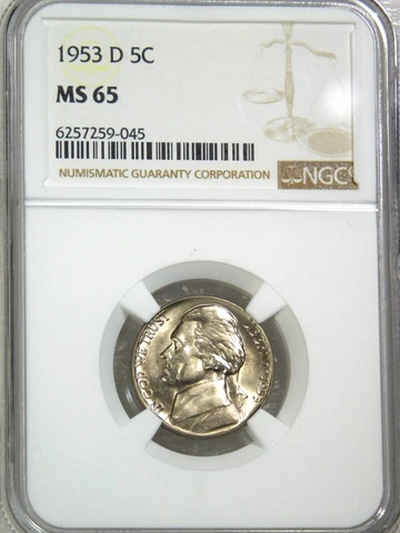 1953 D Jefferson Nickel NGC MS65 almost Full Steps, Superb Luster PQ #E432A Cover
