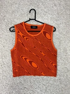 Cider Crop Top Womens XL Orange Swirl Stretch Sleeveless Retro Hippie 70s - Picture 1 of 6