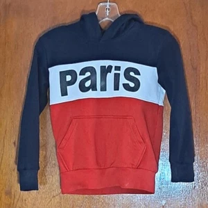 Paris France Authentique Unisex Kids Hoodie Sweatshirt Blue White Red Size 8 ans - Picture 1 of 12