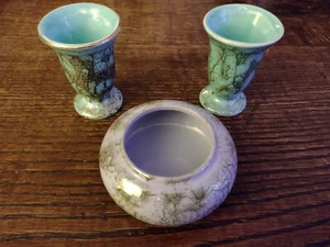 Vintage Delft Porcelain Marble Effect Trinket Dish & 2 Turquoise Vases Small - Picture 1 of 18