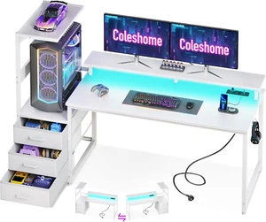 Scrivania Gaming Con Luci LED E Prese Di Corrente, Postazione Gaming Reversibile - Foto 1 di 12