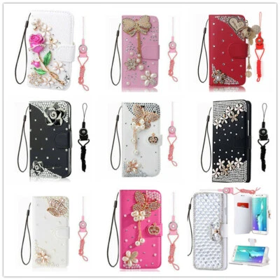 Cute Bling Rhinestone Leather Card Flip Wallet Phone Case For Moto G Stylus 2021 - Image 1 of 4