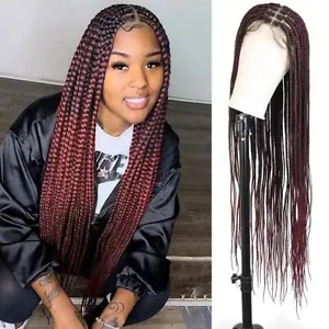 36" Box Braids Full Lace Wigs for Women Square Knotless Braided Wigs Baby Hair - Picture 1 of 10