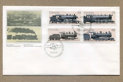 CANADA First Day Covers 1985 11-07 Canadian Locomotives Group of 4xMix¢ STAMPS - Image 1 of 2