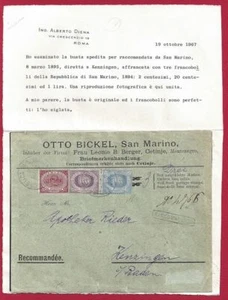 1895 SAN MARINO, Nr. 26-29-31 Blaue Lira auf Brief RAR Zertifikat A.Diena - Bild 1 von 3