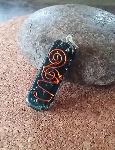 ORGONE BLACK TOURMALINE PENDANT WITH COPPER COIL & CHAIN, ORGONE EMF PENDANT - Picture 1 of 2