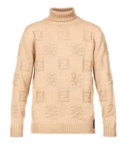 Fendi Ff Jacquard Roll Neck Camel Sweater NWT Sz XL - Picture 1 of 8