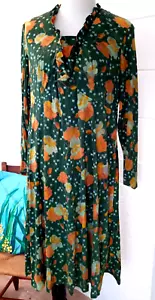 Vintage 60s 70s Hippie Boho Green & Orange Mod Midi Dress Sz XL - Holly Hill - Picture 1 of 5