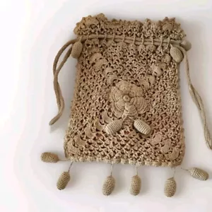 Antike Handtasche aus Häkelspitze um 1900, Eichel Quasten, Rosenblüte wunderschön - Bild 1 von 9