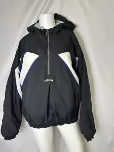 Adidas Vintage Años 90 Negro Acolchado Puffer Para Hombre Chaqueta Pequeña con Capucha Raro Logo Grande - Imagen 1 de 6