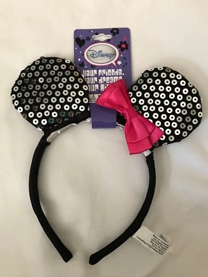 Disney Minnie Mouse Ear Costume Headband Dress Up Hat Sequin Pink Baby Toddler - Image 1 of 3