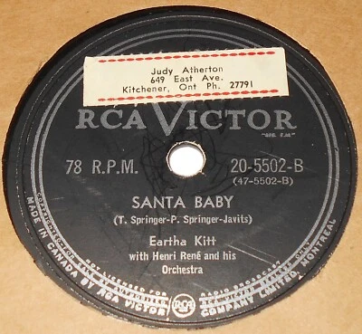 RCA Victor 20-5502 Eartha Kitt Santa Baby / Under The Bridges Of Paris 78 RPM EE - Image 1 of 2
