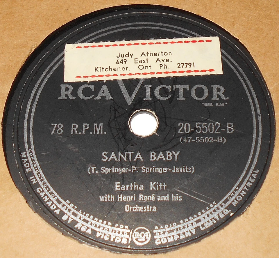 RCA Victor 20-5502 Eartha Kitt Santa Baby / Under The Bridges Of Paris 78 RPM EE - Image 1 of 2