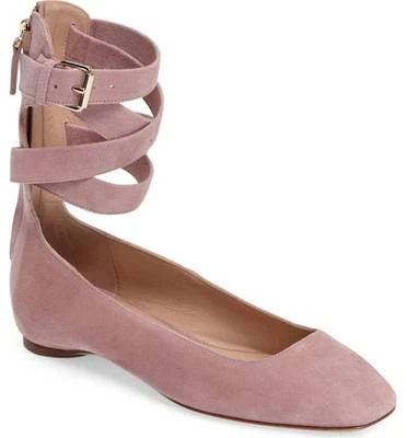 Bailarina Valentino Garavani ciruela gamuza con cordones tobillo plano envolvente rosa talla 36 6 Foto 1 de 4