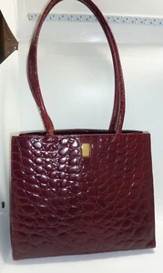 Furla Krokodilleder Doppelhenkel Tasche Beuteltasche Handtasche Farbe Burgund - Bild 1 von 13