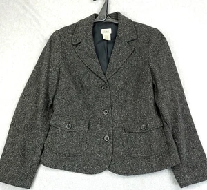 Chaqueta LL Bean Mujer Blazer Pequeño Gris Tweed Espiga Lana Mezcla Seda Chaqueta - Imagen 1 de 10