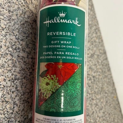 Vintage Hallmark Christmas Holiday Wrapping Paper Gift Double Sided 375sf - Image 1 of 4