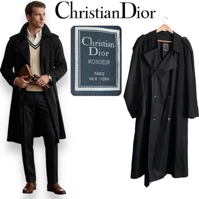 Gabardina Christian Dior Para Hombres Chaqueta de Lana Negra Cinturón Silencioso Diseñador de Lujo 44L Foto 1 de 4
