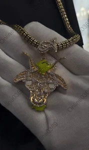 Herren Attraktiver Ziegenkopf Emaille Anhänger in 100% natürlichem Moissanit 925 Silber - Bild 1 von 8