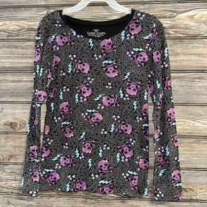 Camiseta Faded Glory Girls L Grande 10-12 Manga Larga Negro Púrpura Calavera Relámpago - Imagen 1 de 4