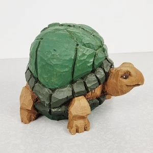 Vintage Green Turtle Figurine Resin TJW TW 1989 Carved Texture 4 inch - Picture 1 of 10