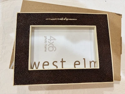 New West Elm Brown Shagreen Frame in original box, Fits a 4x6 Photo - Image 1 of 4
