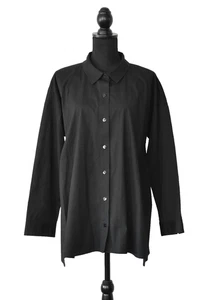 Camicia blusa A6 originale Eileen Fisher nera cotone biologico con bottoni taglia L - Foto 1 di 7