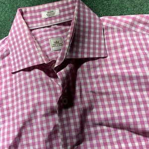 Peter Millar Shirt Mens MED White Pink Gingham Check Button Preppy - Picture 1 of 10