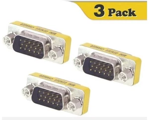 VCE 3 Pack VGA SVGA HD15 Male to Male Mini Gender Changer Coupler Adapter - Picture 1 of 5