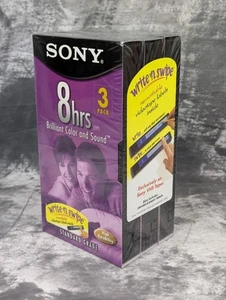 Paquete de 3 cintas en blanco Sony 8 HR VHS selladas T-160VL/WA estándar 327 m escribir y deslizar - Imagen 1 de 9