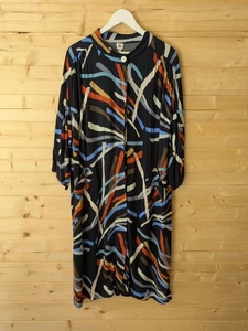 Kin Abstract Oversized Lagenlook Graphic Print Shirt Collarless Long Dress M - Picture 1 of 10