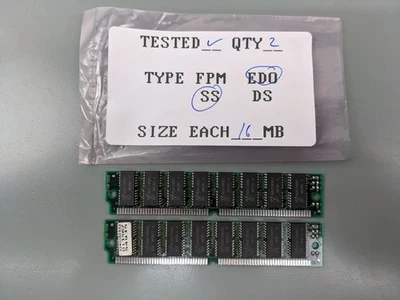 (2) 16MB EDO SIMMs, 72-pin RAM Memory Sticks (32MB Total) - Image 1 of 3