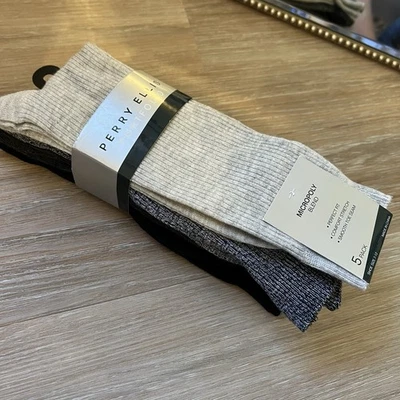Paquete de cinco calcetines profesionales de negocios Perry Ellis para hombre talla 7-12 nuevos con etiquetas negro gris Foto 1 de 4