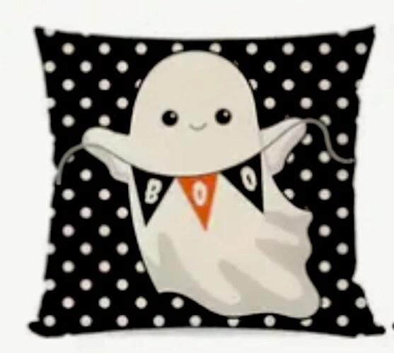 Ghost BOO Spooky Fun Halloween Fall Throw Pillow Cover Fall Holiday Home Decor - Image 1 of 4