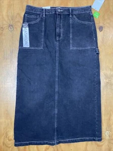 Love, Fire Long Maxi Black Denim Skirt Size 15 Back Slit Pencil Straight NEW - Bild 1 von 7