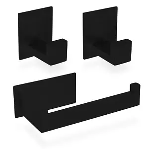 1x Toilettenpapierhalter + 2x Handtuchhaken Badezimmerset selbstklebend Schwarz - Bild 1 von 8
