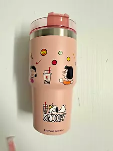Gong Cha X Snoopy Pink Tumbler 590mL / 20oz Cup Tea Coffee Straw - NEW - Picture 1 of 7