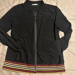 C&C California Split Back Blouse Black Striped Hem Loose Fit Shirt Size Medium - Picture 1 of 6