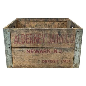 1960 Alderney Dairy Co. Newark NJ Wood Milk Crate Box Metal Trim Deposit Case - Picture 1 of 7