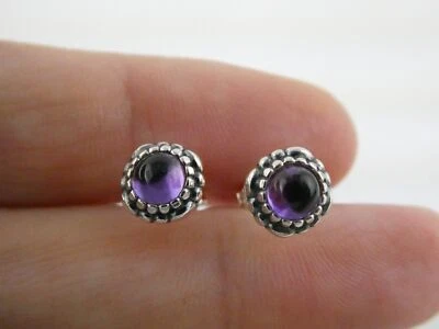 Pandora ALE Sterling Silver Birthday Blooms Amethyst Stud Earrings 925 7.89mm - Image 1 of 4
