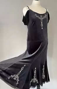 Roman Dark Grey Velvet Stretchy Cami Top & Midi Skirt Dress Coord Set Suit 14 - Picture 1 of 18