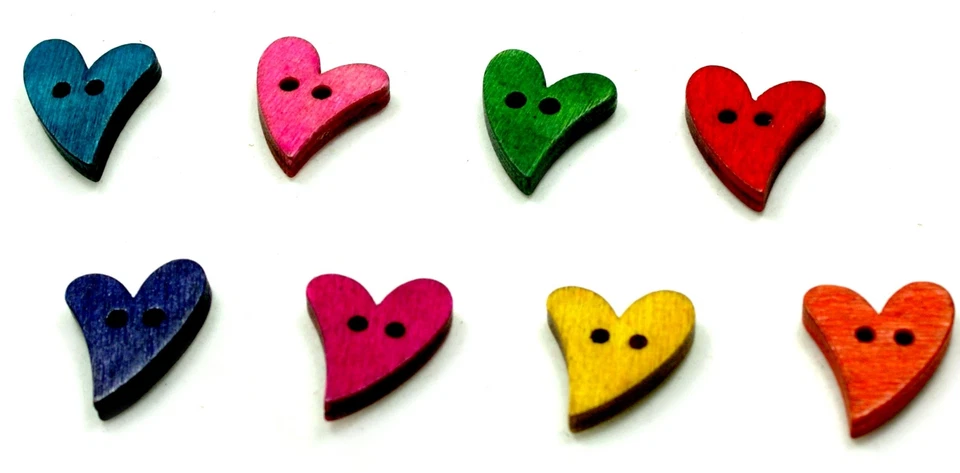 10 x Herz Holz-Knöpfe Schräg Bunt 21mm nach Farbwunsch verschiedene Farben Mix - Bild 1 von 1
