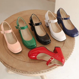Women's High Block Heel Mary Jane Pumps Patent Leather Square Toe Platform Shoes - Picture 1 of 43