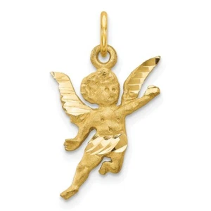 Real 10kt Yellow Gold Solid Satin Angel Charm - Picture 1 of 5